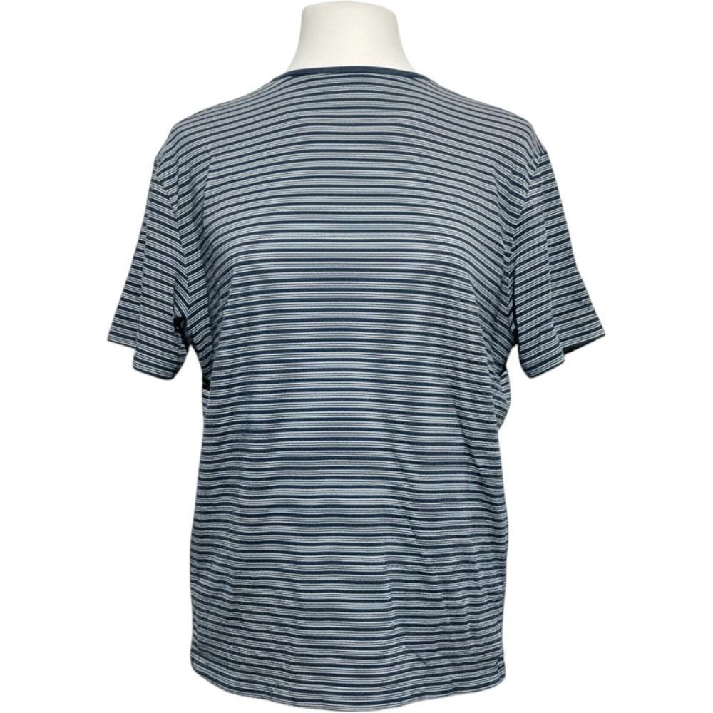 Kathy Ireland Vintage 90s Striped Short Sleeve Knit Top Blue‎ White XL NWT